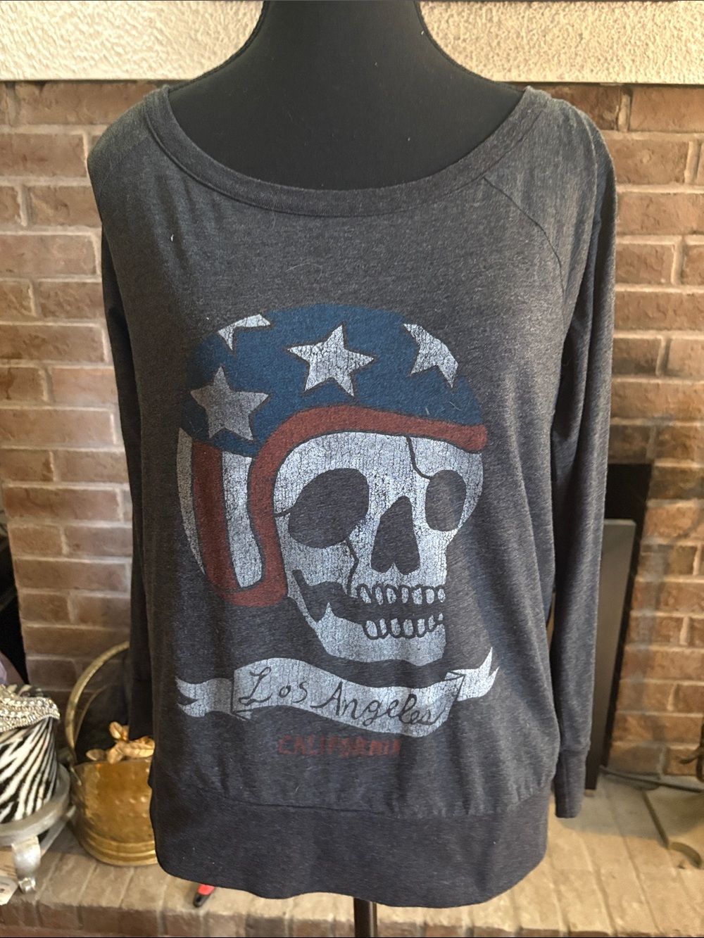 Chaser Charcoal Crewneck Sweatshirt with Americana Skull Graphic